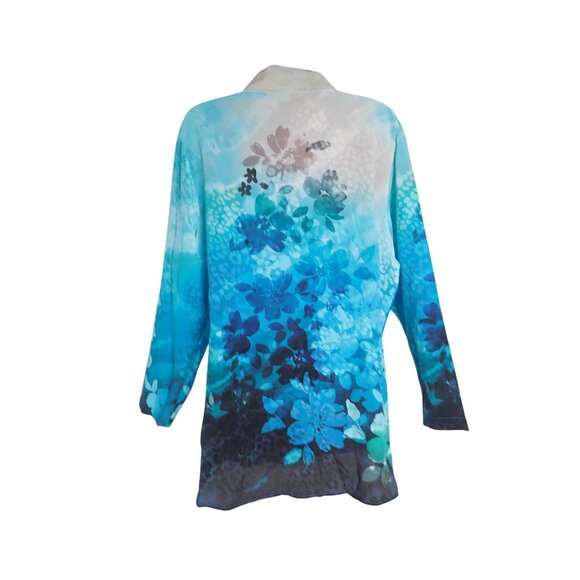 Soft Surroundings Blue Watercolor Floral Print Silk Blouse Size L‎ Career - Picture 4 of 6